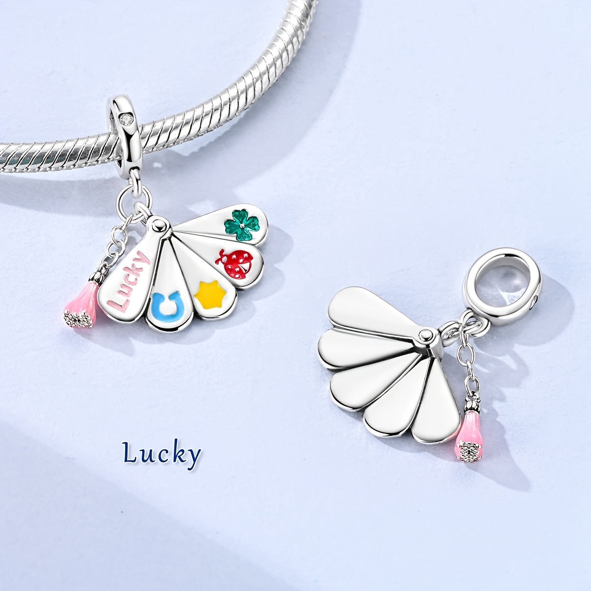 Colorful Lucky Fan Pendant Charm for Women's Bracelets